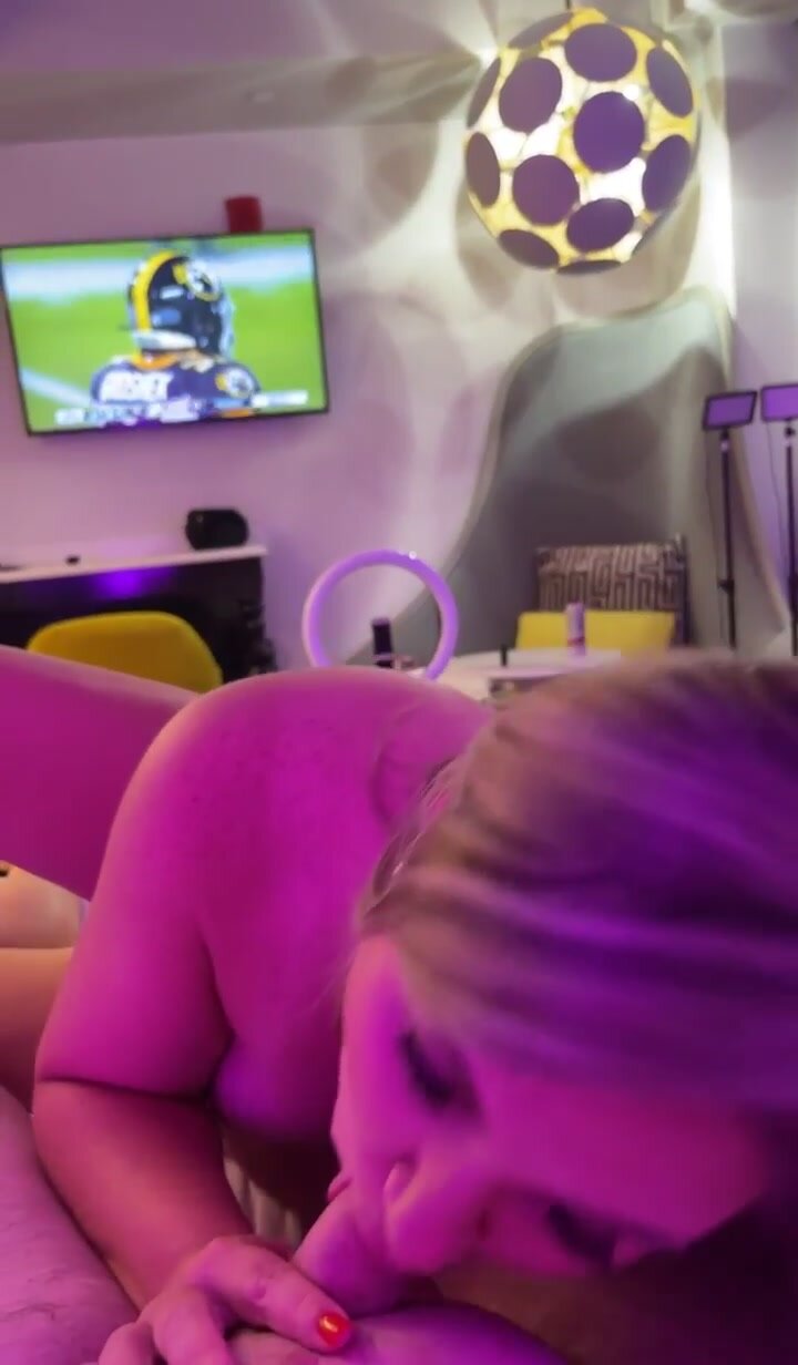 He wouldn’t stop watching the game so I decided to suck his cock to get his attention!