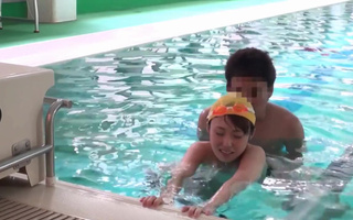 Hot sex in a public pool with a loud japanese teen