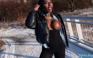 POV: Lusty Josy Black wants to ride Public Agent's big white cock