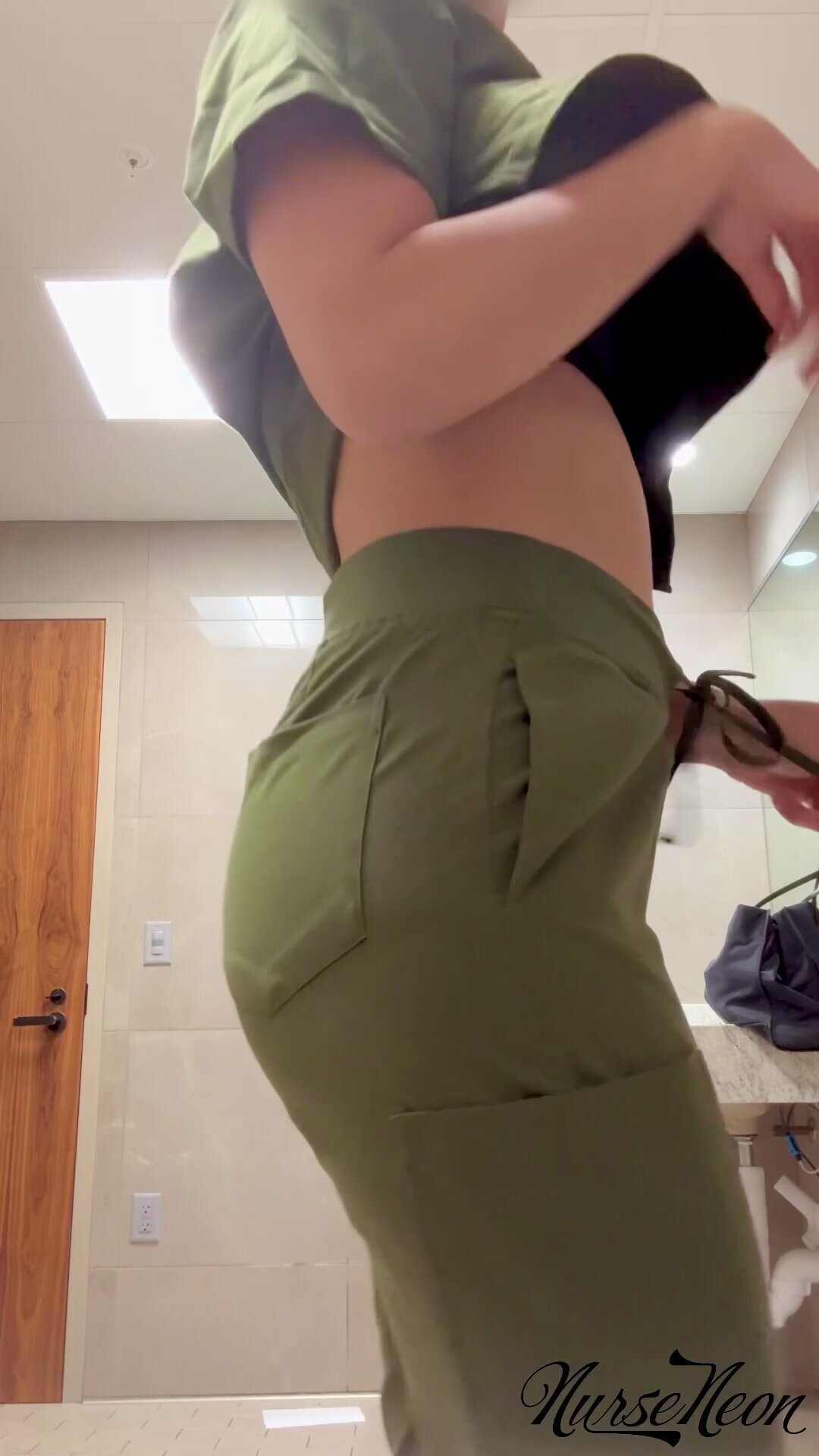 Petite nurse takes a little friend to work… this was mid-shift