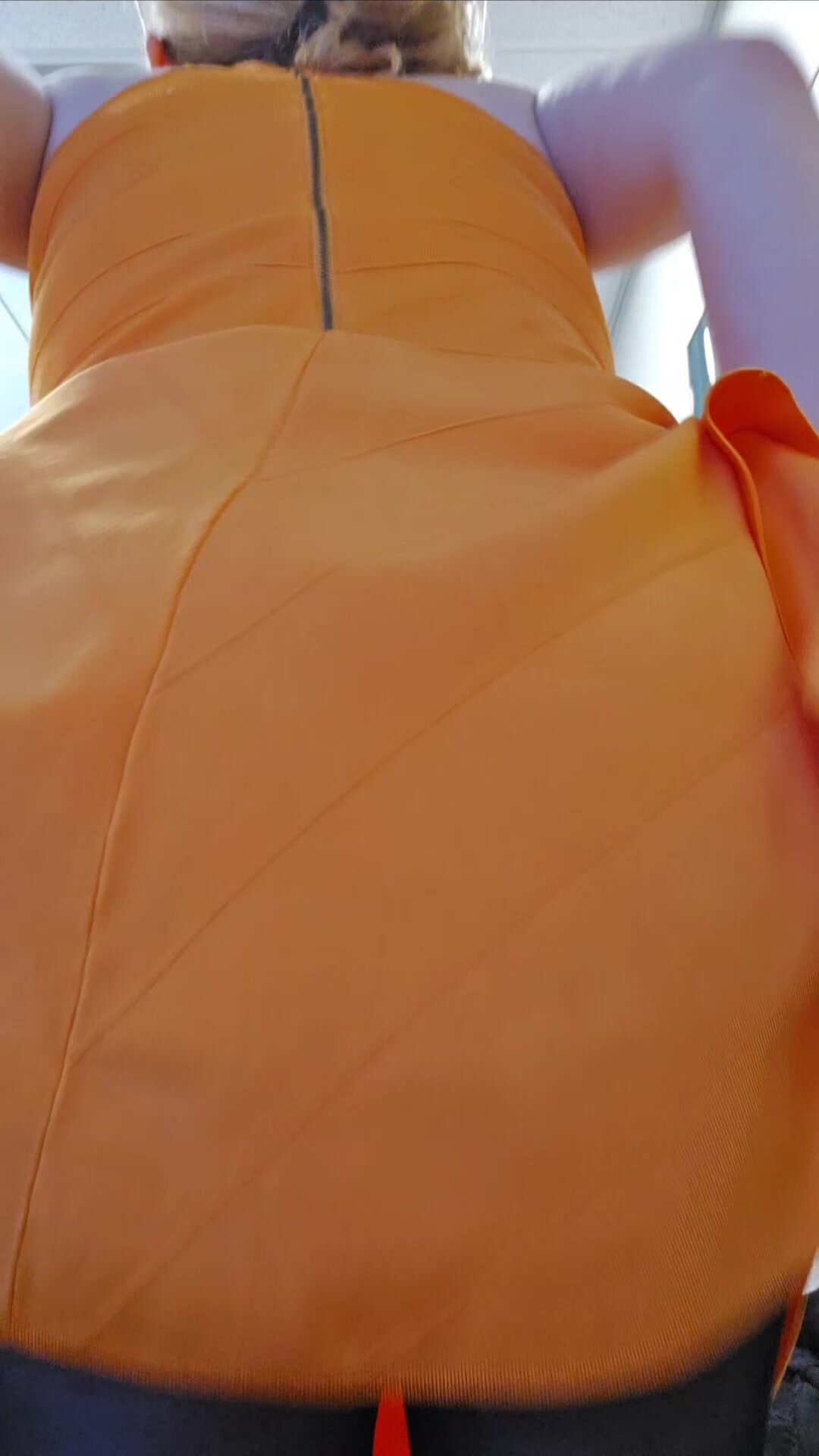 Orange Dress, Black Tights...