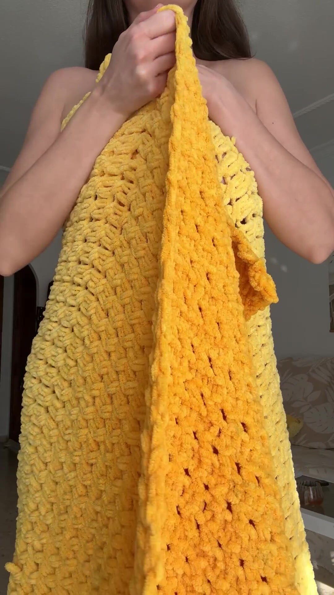 This warm blanket is the only thing I need to wear in my flat