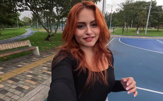 POV Public porn casting with busty teen redhead Latina