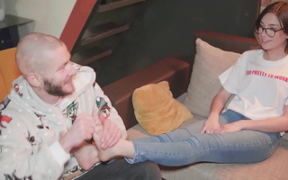 Brunette's Foot Job and Reverse Cowgirl Creampie