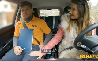 Horny student rides instructor's massive cock in car for hot lesson