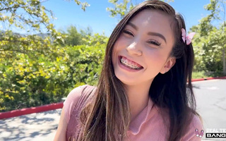 Adorable babe with braces is going to get her tiny coochie fucked