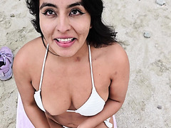 Horny latina girl gets fucked hard on the public beach