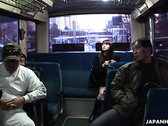 Shy student Yayoi Yoshino is oral banged and fed with cum in bus