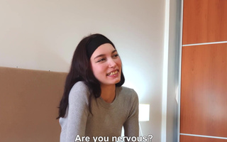 Tiny latina gets her pussy destroyed at her first porn casting