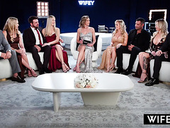 Interracial ultimate orgy with perfect Blonde MILFs, while cuckold husband watching