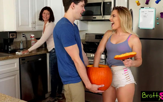 Aubrey tries her best to keep quite so their stepmom won't catch them fucking