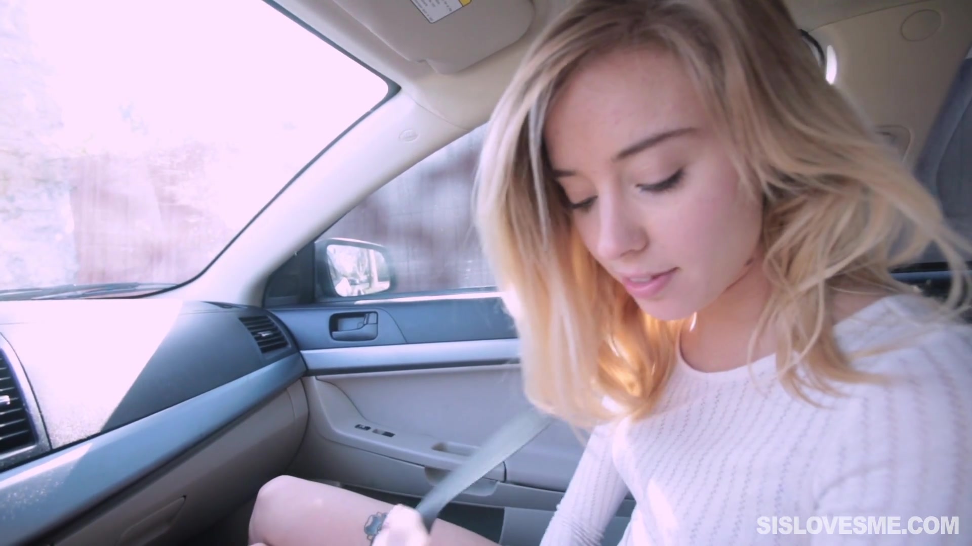 Bratty stepsis Haley Reed services stepbro in a car - POV