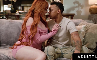 Redhead milf Lauren Phillips seduces her horny stepson on couch