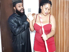 Curvy Busty Ebony Maid In a Slutty Red Dress Succumbed To a Horny Muslim Dude & Let Him Fuck Her Hard