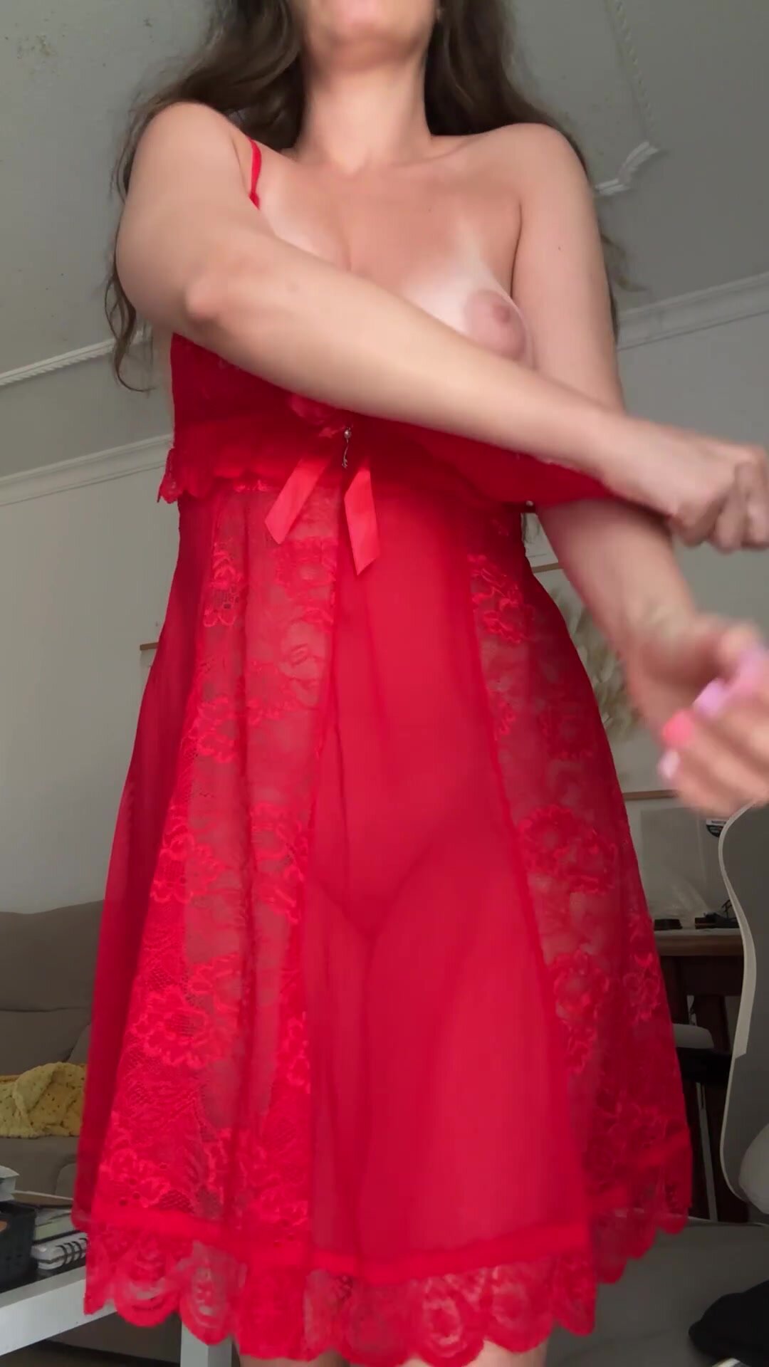 Fill my pussy in my new red lingerie