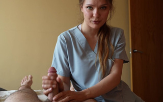 Hot nurse masseuse comes into my room to give me a nice handjob and a blowjob that makes me cum in her mouth