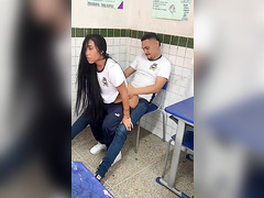 Latina teen bounces on her guy friend's cock in an empty room