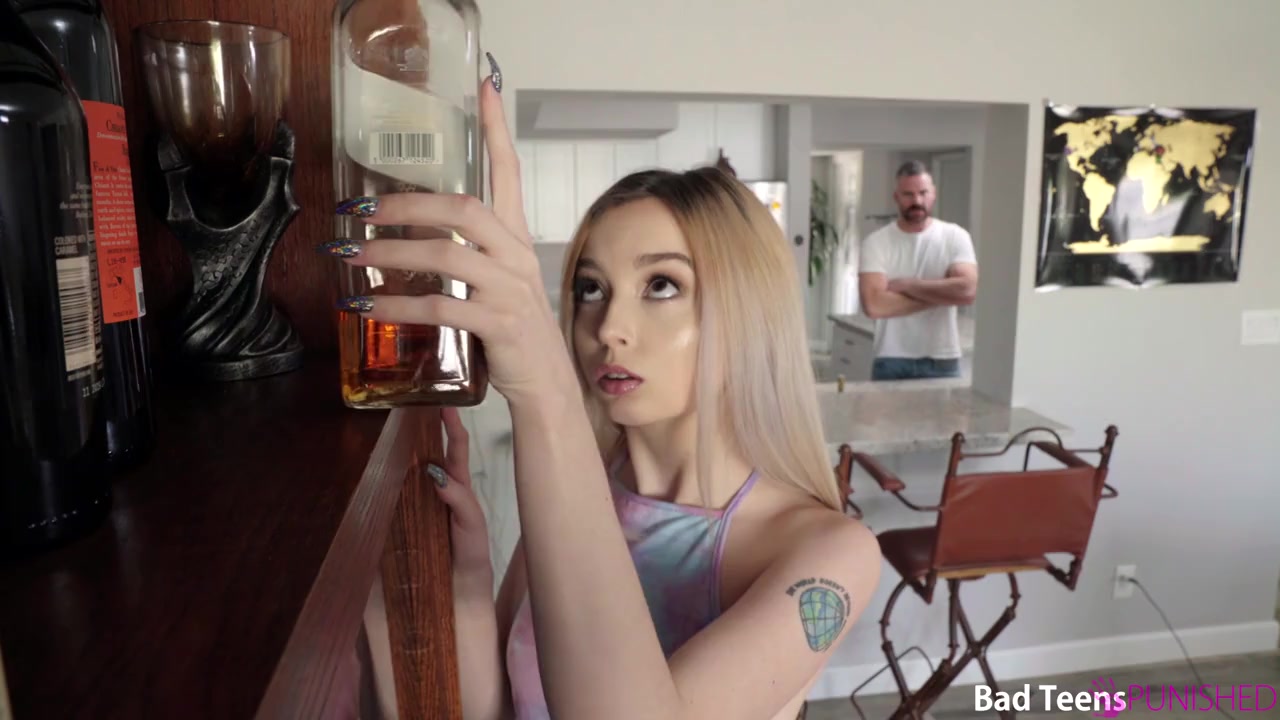 Petite Lexi Lore is punished by stepdad for touching his liquor