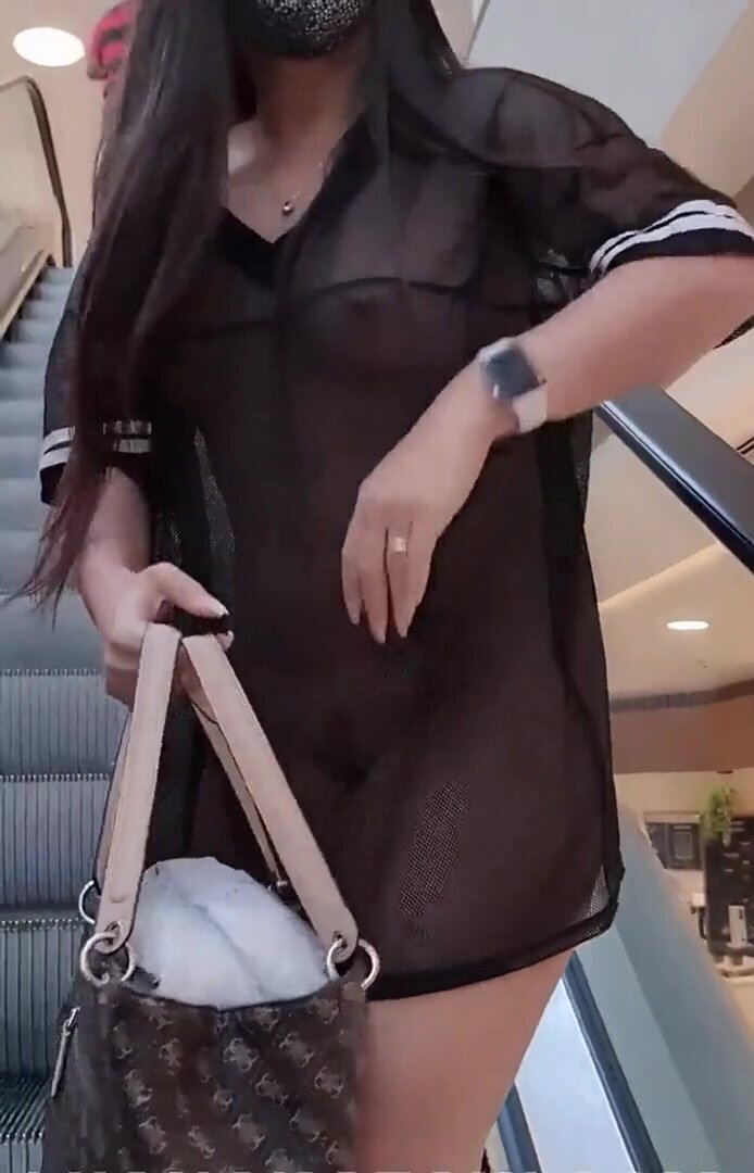 Going to the mall in a sheer dress