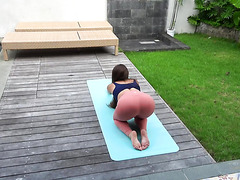 KrissKiss does yoga before blowing and riding her stepbro