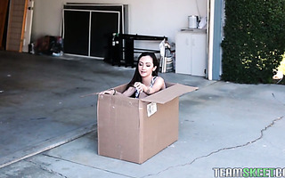Tiny and petite Lily Jordan ships herself in a box to fuck her boyfriend