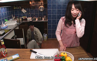 A plumber feeds a lonely Japanese housewife Nozomi Hazuki with his dick