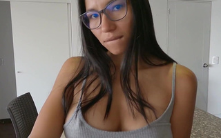 Roughly fucked nerdy latina girl to shaking orgasm and dripping creampie