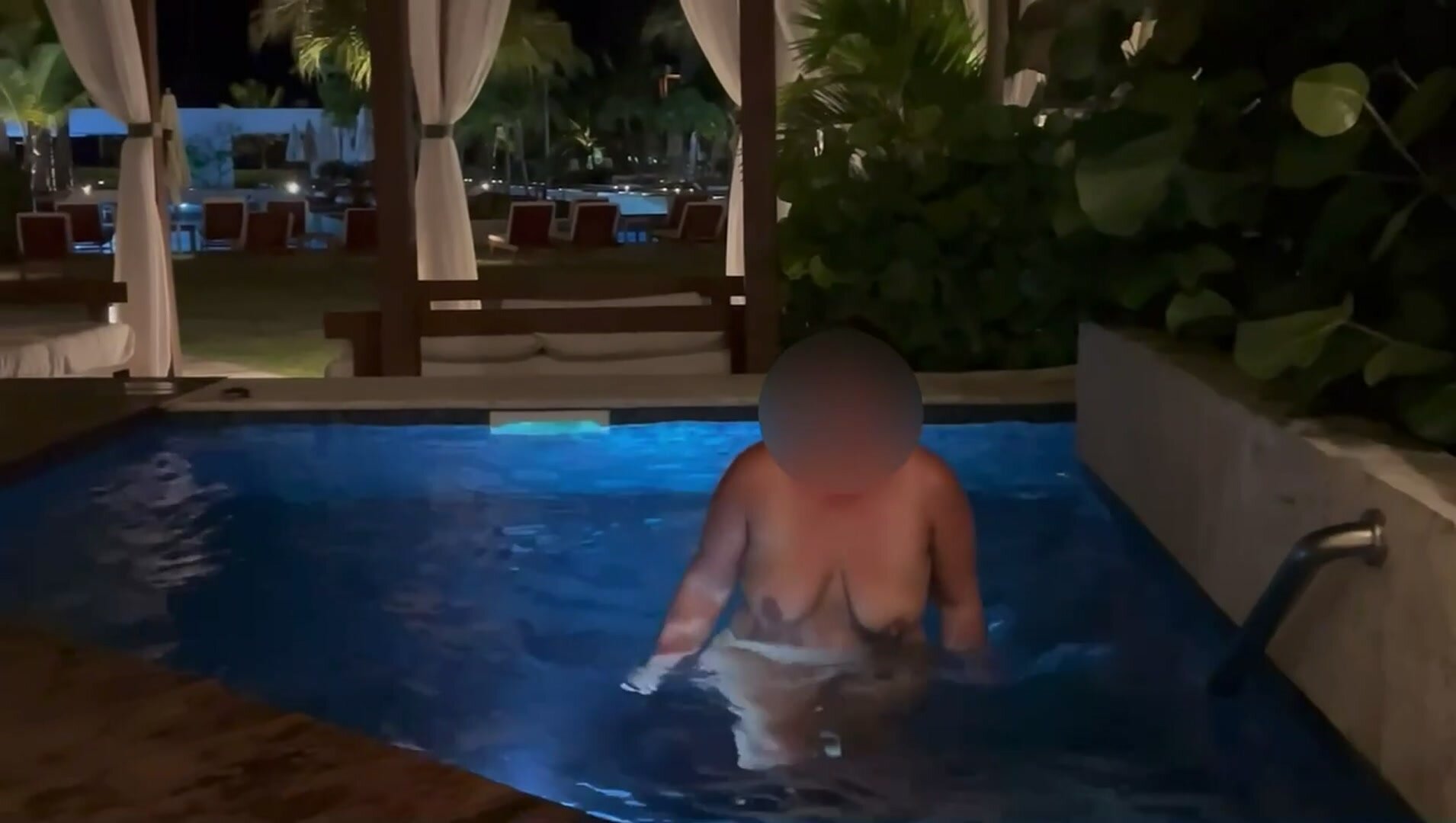 She wanted to show off to our neighbors in our private pool at the resort.